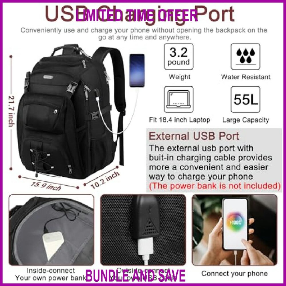 Extra Large Tsa Laptop Backpack Usb Charging Port… - image 3